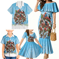 New Zealand Birds Christmas Family Matching Mermaid Dress and Hawaiian Shirt Pohutukawa Xmas Tree