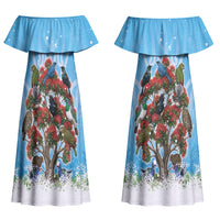 New Zealand Birds Christmas Family Matching Off Shoulder Maxi Dress and Hawaiian Shirt Pohutukawa Xmas Tree