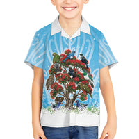 New Zealand Birds Christmas Kid Hawaiian Shirt Pohutukawa Xmas Tree