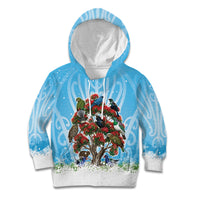 New Zealand Birds Christmas Kid Hoodie Pohutukawa Xmas Tree