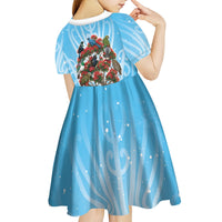 New Zealand Birds Christmas Kid Short Sleeve Dress Pohutukawa Xmas Tree