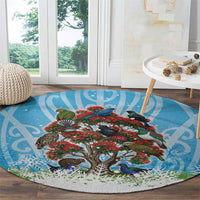 New Zealand Birds Christmas Round Carpet Pohutukawa Xmas Tree