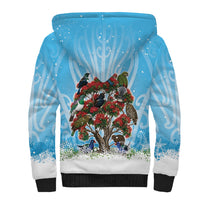 New Zealand Birds Christmas Sherpa Hoodie Pohutukawa Xmas Tree