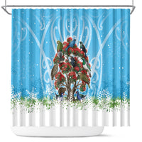 New Zealand Birds Christmas Shower Curtain Pohutukawa Xmas Tree