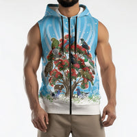 New Zealand Birds Christmas Sleeveless Zip Hoodie Pohutukawa Xmas Tree