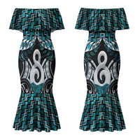 New Zealand Maori Couples Matching Mermaid Dress and Long Sleeve Button Shirt Poutama Pikorua - Single Twist Paua Shell