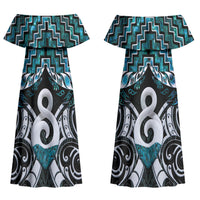 New Zealand Maori Couples Matching Off Shoulder Maxi Dress and Hawaiian Shirt Poutama Pikorua - Single Twist Paua Shell
