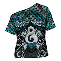 New Zealand Maori Cross Shoulder Shirt Poutama Pikorua - Single Twist Paua Shell