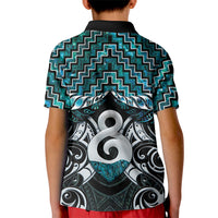 New Zealand Maori Kid Polo Shirt Poutama Pikorua - Single Twist Paua Shell