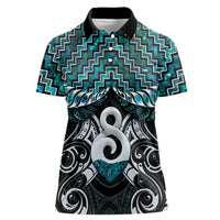 New Zealand Maori Women Polo Shirt Poutama Pikorua - Single Twist Paua Shell