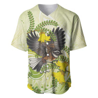 New Zealand Piwakawaka Fantail Bird Baseball Jersey With Kowhai Flowers LT05 Green - Polynesian Pride