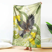 New Zealand Piwakawaka Fantail Bird Blanket With Kowhai Flowers