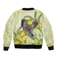 New Zealand Piwakawaka Fantail Bird Bomber Jacket With Kowhai Flowers