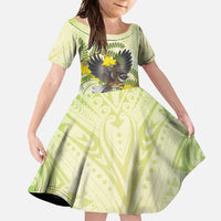 New Zealand Piwakawaka Fantail Bird Family Matching Summer Maxi Dress and Hawaiian Shirt With Kowhai Flowers LT05 Daughter's Dress Green - Polynesian Pride