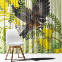 New Zealand Piwakawaka Fantail Bird Window Curtain With Kowhai Flowers
