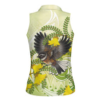 New Zealand Piwakawaka Fantail Bird Women Sleeveless Polo Shirt With Kowhai Flowers LT05 - Polynesian Pride