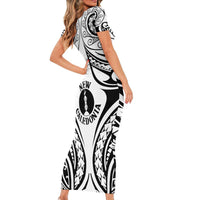 New Caledonia Day Short Sleeve Bodycon Dress Polynesian Curves White Color - Polynesian Pride
