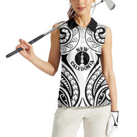 New Caledonia Day Women Sleeveless Polo Shirt Polynesian Curves White Color - Polynesian Pride