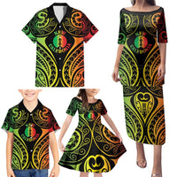 New Caledonia Day Family Matching Puletasi and Hawaiian Shirt Polynesian Curves Reggae Color - Polynesian Pride
