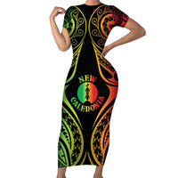 New Caledonia Day Family Matching Short Sleeve Bodycon Dress and Hawaiian Shirt Polynesian Curves Reggae Color - Polynesian Pride