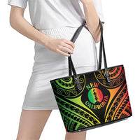 New Caledonia Day Leather Tote Bag Polynesian Curves Reggae Color - Polynesian Pride