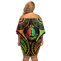 New Caledonia Day Off Shoulder Short Dress Polynesian Curves Reggae Color - Polynesian Pride