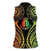 New Caledonia Day Women Sleeveless Polo Shirt Polynesian Curves Reggae Color - Polynesian Pride