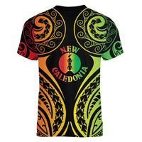 New Caledonia Day Women V-Neck T-Shirt Polynesian Curves Reggae Color - Polynesian Pride