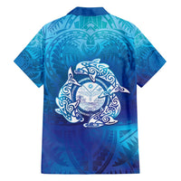Marshall Islands Manit Day Family Matching Off Shoulder Maxi Dress and Hawaiian Shirt Tribal Dolphin With Marshall Seal - Polynesian Pride