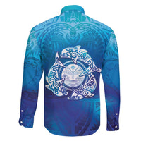Marshall Islands Manit Day Family Matching Off Shoulder Short Dress and Hawaiian Shirt Tribal Dolphin With Marshall Seal - Polynesian Pride