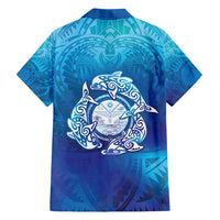 Marshall Islands Manit Day Family Matching Short Sleeve Bodycon Dress and Hawaiian Shirt Tribal Dolphin With Marshall Seal - Polynesian Pride