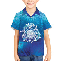 Marshall Islands Manit Day Family Matching Short Sleeve Bodycon Dress and Hawaiian Shirt Tribal Dolphin With Marshall Seal - Polynesian Pride
