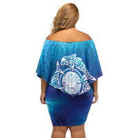 Marshall Islands Manit Day Off Shoulder Short Dress Tribal Dolphin With Marshall Seal - Polynesian Pride