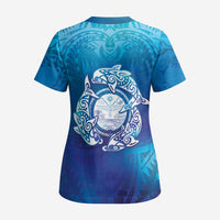 Marshall Islands Manit Day Scrub Top Tribal Dolphin With Marshall Seal - Polynesian Pride