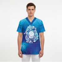 Marshall Islands Manit Day Scrub Top Tribal Dolphin With Marshall Seal - Polynesian Pride
