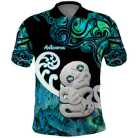 Personalized Aotearoa New Zealand Polo Shirt Paua Shell Fern Koru With Maori Hei Tiki LT05 Green - Polynesian Pride