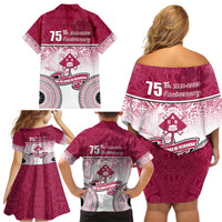 Adi Cakobau School Family Matching Off Shoulder Short Dress and Hawaiian Shirt 75th Anniversary LT05 - Polynesian Pride