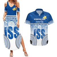 Personalized International School Suva Couples Matching Summer Maxi Dress and Hawaiian Shirt With Fijian Tapa Pattern LT05 Blue - Polynesian Pride
