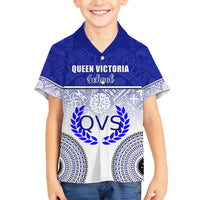 Personalized Queen Victoria School Family Matching Off Shoulder Maxi Dress and Hawaiian Shirt With Fijian Tapa Pattern LT05 Son's Shirt Blue - Polynesian Pride