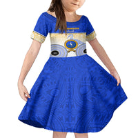 Personalized Ratu Kadavulevu School Kid Short Sleeve Dress With Fijian Tapa Pattern LT05 KID Blue - Polynesian Pride