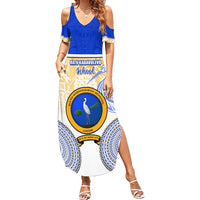 Personalized Ratu Kadavulevu School Summer Maxi Dress With Fijian Tapa Pattern LT05 Women Blue - Polynesian Pride