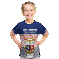 Personalized Marist Brothers High School Kid T Shirt With Fijian Tapa Pattern LT05 Blue - Polynesian Pride