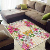 Hawaii Palaka Area Rug Yellow Tribal Pattern With Tropical Flowers - Polynesian Pride