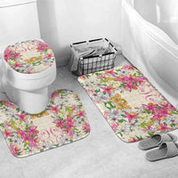 Hawaii Palaka Bathroom Set Yellow Tribal Pattern With Tropical Flowers - Polynesian Pride