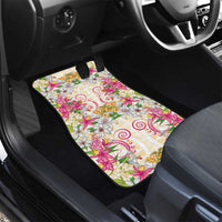 Hawaii Palaka Car Mats Yellow Tribal Pattern With Tropical Flowers - Polynesian Pride