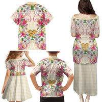 Hawaii Palaka Family Matching Puletasi and Hawaiian Shirt Yellow Tribal Pattern With Tropical Flowers LT05 - Polynesian Pride