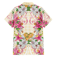 Hawaii Palaka Family Matching Short Sleeve Bodycon Dress and Hawaiian Shirt Yellow Tribal Pattern With Tropical Flowers - Polynesian Pride