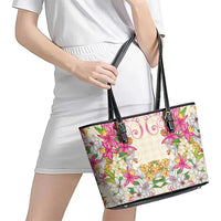 Hawaii Palaka Leather Tote Bag Yellow Tribal Pattern With Tropical Flowers LT05 - Polynesian Pride