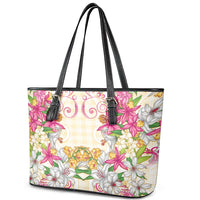 Hawaii Palaka Leather Tote Bag Yellow Tribal Pattern With Tropical Flowers LT05 - Polynesian Pride