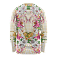 Hawaii Palaka Long Sleeve Shirt Yellow Tribal Pattern With Tropical Flowers LT05 - Polynesian Pride